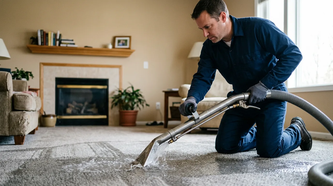 Water damage restoration technician working near New Hampton, IA